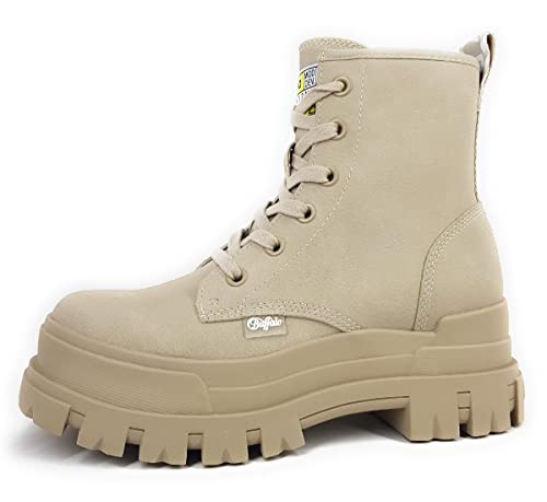 Buffalo Damenschuhe Stiefeletten Schnürer Stiefel Beige Freizeit, Schuhgröße:42 EU von Buffalo