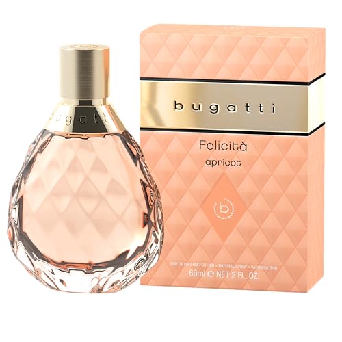 bugatti Parfüm Damen Felicità Apricot EdP 100ml I Floral-fruchtiges Damen Parfüm im Glasflakon I Sommerliche Nuancen aus Aprikose, Litschi, Hibiskus, Vanille & Moschus I Feminines Eau de Parfum Damen von Bugatti