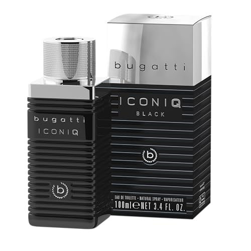 bugatti Parfüm Herren Iconiq Black 100ml I holzig-ambriert-scharfes Männer Parfüm mit komplexen Noten aus Kardamom, Sandelholz, Lavendel & Amber I markant dunkles Eau de Toilette Herren Parfüm von Bugatti