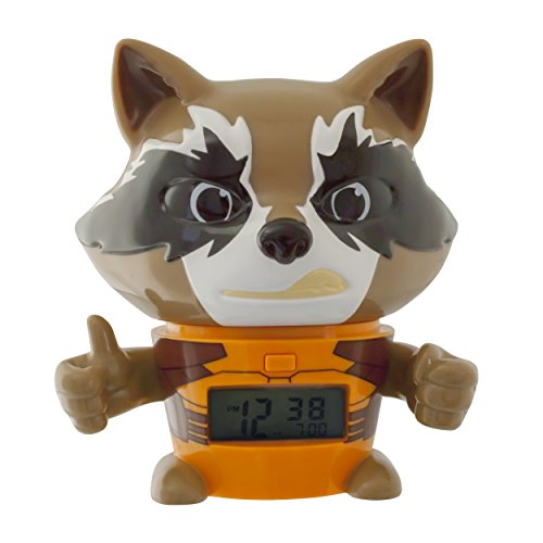 BulbBotz 2021357 Marvel Guardians of the Galaxy 2 Rocket Raccoon Kinder-Wecker mit Nachtlicht und typischem Geräusch , braun/orange, Kunststoff , 14 cm hoch , LCD-Display , Junge/ Mädchen , offiziell von BulbBotz