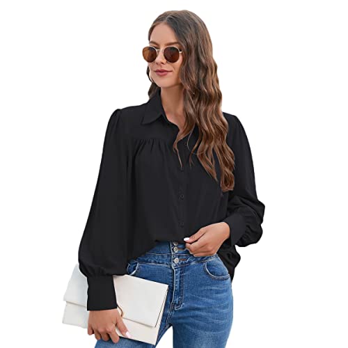 Buliezy Damen Bluse Langarm Shirt Hemd Elegant Oberteile Business Hemdbluse Classic Tops,Schwarz,XXL von Buliezy