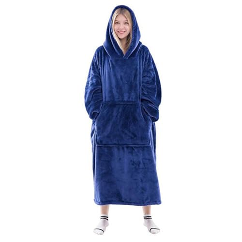 Buliezy Extra Lange Hoodie-Decke, Flanell Decken Hoodie, Oversize Kapuzenpullover Decke mit Kapuze, Taschen, Weich Wärme Decke Sweatshirt Geeignet Herren und Damen,Marineblau von Buliezy