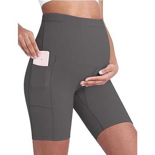 Buliezy Umstandsshorts Damen Umstands-Yoga-Shorts Schwangerschaft Kurze Nahtlose Legging Soft Sommer Nylon Umstandsmode,Grau,M von Buliezy