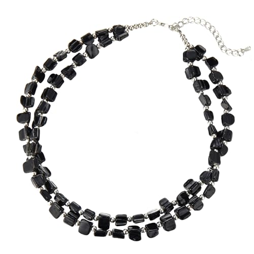 Bulinlin Boho Bunte Perlenkette Damen Muschelkette Strand Sommer Verstellbar Bohemian Choker Halsketten FüR Frauen Und MäDchen(Jet black) von Bulinlin