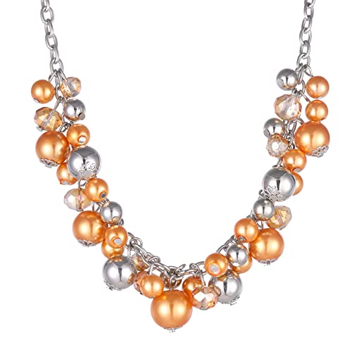 Bulinlin Damen Perlen Silber Kristall Boho Statement anhänger Halskette Modeschmuck Weihnachtsgeburtstagsgechenke für frauen (36-Orange) von Bulinlin