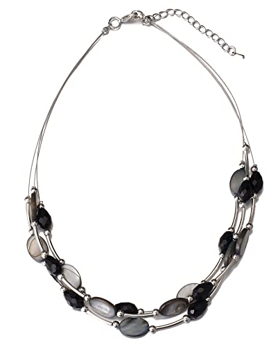 Bulinlin Damen Silber Perlenkette mit Kristall Statement Mehrreihige Boho Choker Halskette Modeschmuck Geburtstagsgeschenke für Frauen (13-Black) von Bulinlin