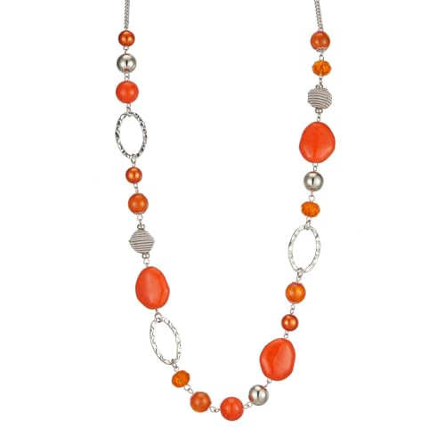 Bulinlin Silber Perplen Lang Kette für Damen Boho Statement Chain Halskette Modeschmuck Geburtstagsgeschenke für Frauen (52-Orange) von Bulinlin