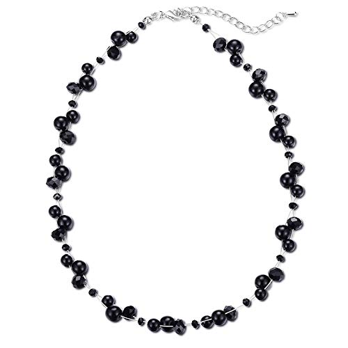 Bulinlin Damen Kristall Perlenkette Silber Boho Statement Choker Halskette für Frauen Modeschmuck Geburtstagsgeschenke（Black） von Bulinlin