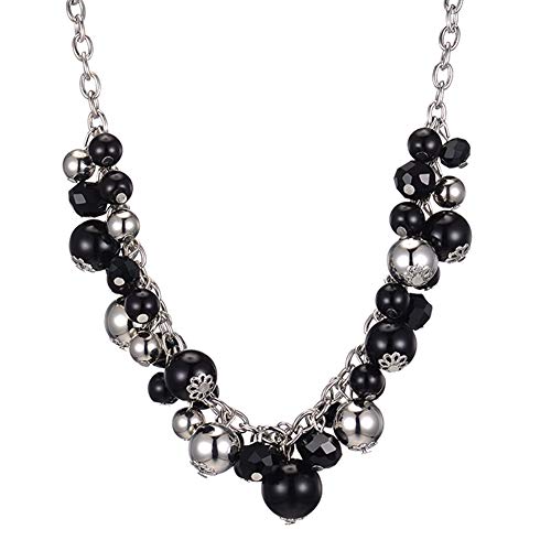 Bulinlin Damen Perlen Silber Kristall Boho Statement anhänger Halskette Modeschmuck Weihnachtsgeburtstagsgechenke für frauen(Black) von Bulinlin