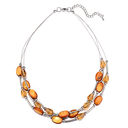 Bulinlin Damen Silber Perlenkette mit Kristall Statement Mehrreihige Boho Choker Halskette Modeschmuck Geburtstagsgeschenke für Frauen（13-Orange） von Bulinlin