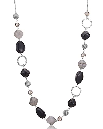 Bulinlin Silber Perplen Lang Kette für Damen Boho Statement Chain Halskette Modeschmuck Geburtstagsgeschenke für Frauen（Black and grey） von Bulinlin