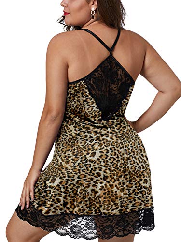 Bunanphy Sexy Dessous Für Damen Übergröße Nachtwäsche Spitzenbesatz Braut Babydoll Nachthemd Sets #A Leopard X-Large von Bunanphy