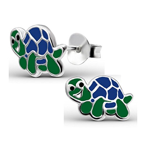 Bungsa Kinder-Ohrstecker Schildkröte .925 Silber Turtle (Ohrringe Echtschmuck Studs Ohrschmuck Jungs Mädchen) von Bungsa