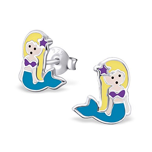 Bungsa Meerjungfrau Kinder-Ohrstecker .925 ECHTSILBER Mermaid Arielle (Ohrringe Echtschmuck Studs Ohrschmuck Jungs Mädchen) von Bungsa