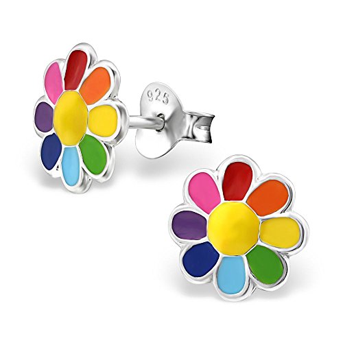 Bungsa bunte Blume Kinder-Ohrstecker .925 Sterling ECHTSILBER (Ohrringe Echtschmuck Studs Ohrschmuck Jungs Mädchen) von Bungsa