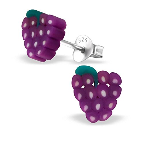 Bungsa Weintrauben Kinder-Ohrstecker .925 ECHTSILBER lila Grapes Früchtchen (Ohrringe Echtschmuck Studs Ohrschmuck Jungs Mädchen) von Bungsa