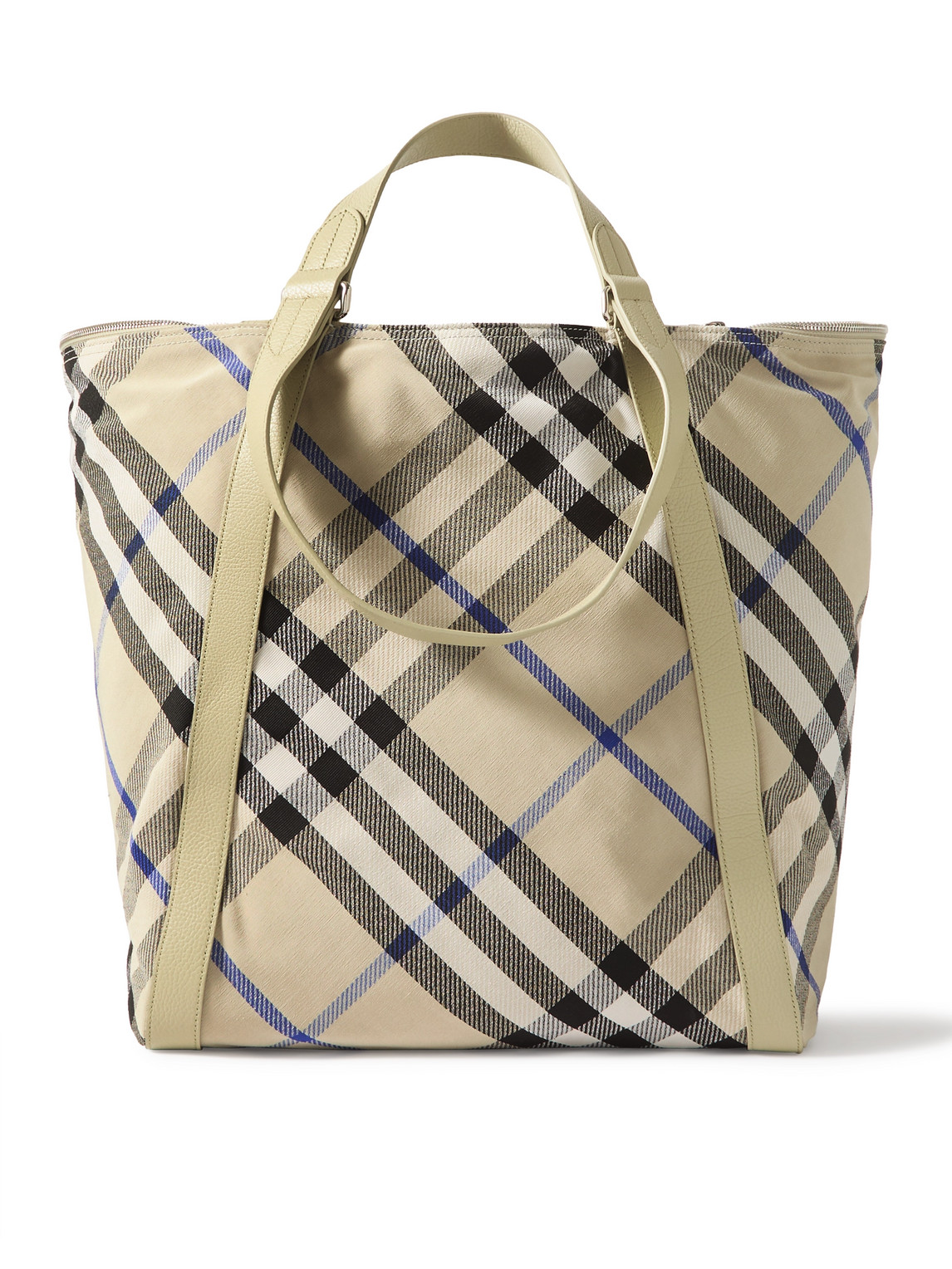 Burberry - Large Leather-Trimmed Checked Jacquard Tote Bag - Men - Neutrals von Burberry