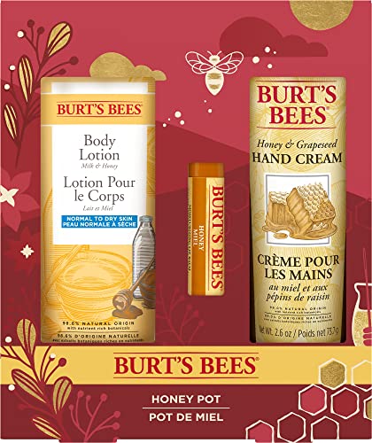 Burt's Bees Geschenke für Damen | Honigtopf-Geschenkset mit Honig-Lippenbalsam, Honig- und Traubenkern-Handcreme und Milch- und Honig-Bodylotion von Burt's Bees