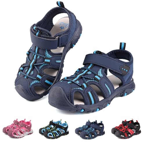 Buwege Kinder Geschlossen Sandalen Jungen Mädchen Outdoor Sport Sandalen Wandern Wasserdichte Schuhe Abenteuer Sommer Strand Pool Sneakers Marineblau 29 EU（Hersteller Größe 30） von Buwege