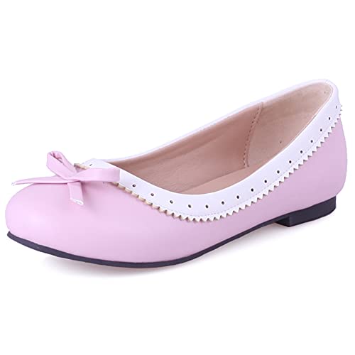 Bviennic Ballerina Flats Damen Runde Zehen Ohne Verschluss Dolly Schuhe Mit Bows Leisure Walking Comfy Hochzeit Bride Ballet Loafers Damen Schuhe Pink Gr 40 Eu-41Cn von Bviennic