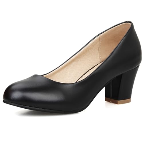 Bviennic Damen Blockieren Fersenpumps Runde Zehen Höhe Ferse Schuhe Ohne Verschluss Klassische Arbeiting Schuhe L28233Nk Schwarz Gr 41 EU/43Cn von Bviennic