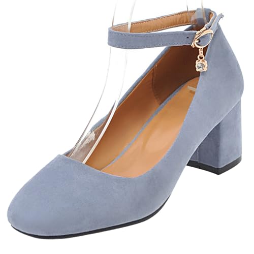 Bviennic Damen Blockieren Fersenpumps Square Toe Höhe Ferse Schuhe Schnalle Knöchelriemchen Leisure Daily Schuhe F47967Ep Blau Gr 38 EU/39Cn von Bviennic