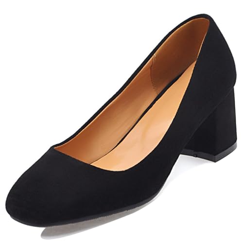 Bviennic Damen Blockieren Fersenpumps Square Toe Mitte Absatz Schuhe Ohne Verschluss Komfort Daily Schuhe F47252Ru Schwarz Gr 37 EU/38Cn von Bviennic