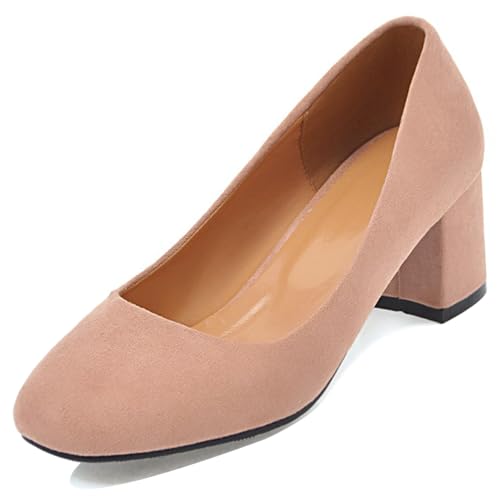 Bviennic Damen Blockieren Fersenpumps Square Toe Mitte Absatz Schuhe Ohne Verschluss Komfort Daily Schuhe Q46992Ch Pink Gr 36 EU von Bviennic