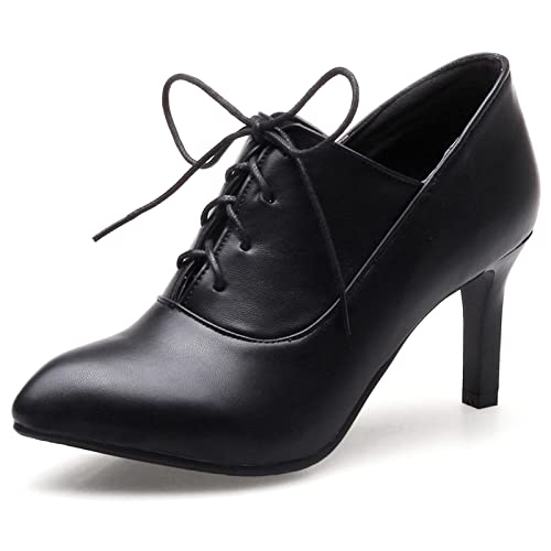 Bviennic Damen Buro Kleid Stiletto Schnüren Stiefeletten Business Arbeit Formal Höhe Ferse Herren Pointed Toe Schuhe Schwarz Gr 37 EU-38Cn von Bviennic