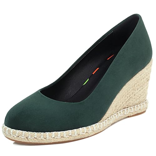 Bviennic Damen-Espadrille mit Keilabsatz Runde Zehen Höhe Ferse Schuhe Ohne Verschluss mit Plateau Komfort Daily Schuhe Y25919Tl Grün Gr 34 EU von Bviennic