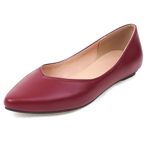 Bviennic Damen Flache Ballettschuhe Pointed Toe Flach Schuhe Ohne Verschluss Komfort Daily Schuhe U42572Bz Rot Gr 35 EU von Bviennic