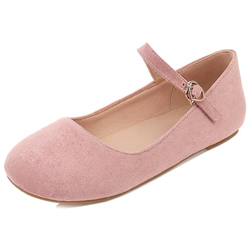 Bviennic Damen No Heel Mary Jane Runde Zehen Höhe Ferse Schuhe Schnalle Komfort Daily Schuhe M45458Hd Pink Gr 35 EU von Bviennic