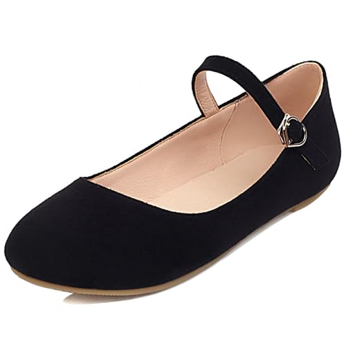 Bviennic Damen No Heel Mary Jane Runde Zehen Höhe Ferse Schuhe Schnalle Komfort Daily Schuhe T45718Pu Schwarz Gr 40.5 EU/42Cn von Bviennic