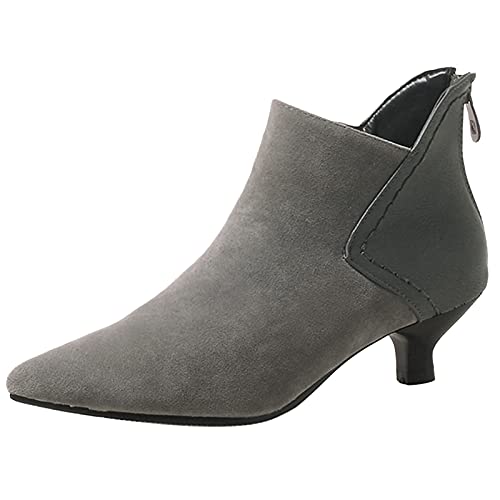 Bviennic Damen Pointed Toe Buro Mode Kitten Heel Stiefeletten Reißverschluss Kleid Mitte Absatz Winter Warm Stylish Comfy Herren Chelsea Stiefeletten Grau Gr 39 EU-40Cn von Bviennic