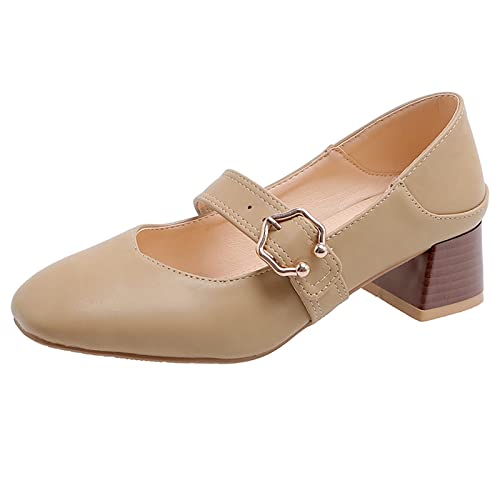 Bviennic Klassischer Mary Jane Damen Knöchelriemchen Blockabsatz Pumps Schnalle Komfort Sommer Party Mitte Absatz Formal Buro Schuhe Aprikose Gr 38 Eu-39Cn von Bviennic