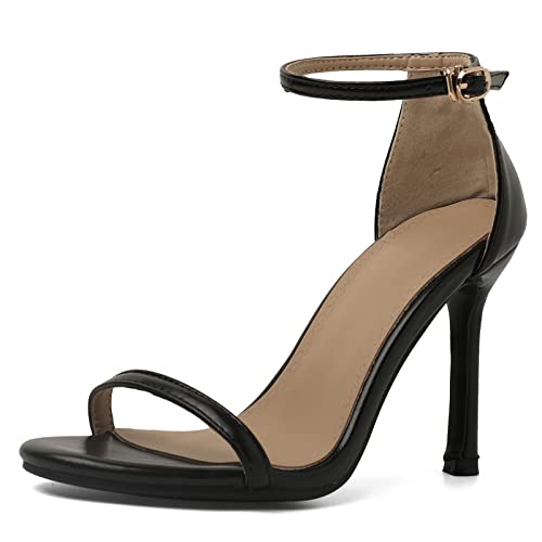 Bviennic Stiletto-Sandalen Für Damen Offene Zeh Höhe Ferse Daily Schuhe Schnalle Elegant Sandals Knöchelriemchen, Q920Ws Schwarz Gr 49 EU/52Cn von Bviennic