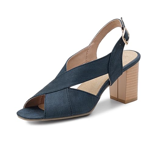 Damen Blockabsatz Slingback Schuhe Peep Toe Höhe Ferse Daily Schuhe Schnalle Frühjahr Sandals, T39556Tz Blau Gr 43 EU/45Cn von Bviennic