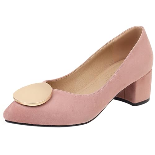 Damen Blockieren Fersenpumps Pointed Toe Mitte Absatz Schuhe Ohne Verschluss Charms Komfort Daily Schuhe G52816Me Pink Gr 44 EU/46Cn von Bviennic