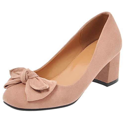 Damen Blockieren Fersenpumps Square Toe Höhe Ferse Schuhe Ohne Verschluss Bogen Süß Daily Schuhe C47369Hs Pink Gr 35 EU von Bviennic