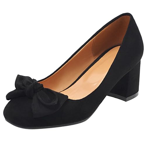 Damen Blockieren Fersenpumps Square Toe Höhe Ferse Schuhe Ohne Verschluss Bogen Süß Daily Schuhe S47629Mc Schwarz Gr 36.5 EU/37Cn von Bviennic