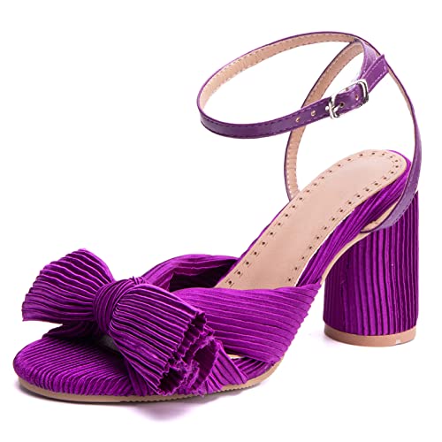 Damen-Sandalen mit Blockabsatz Offene Zeh Höhe Ferse Dancing Schuhe Schnalle Mode Sandals Knöchelriemchen Bogen, A9929Xf Light-Pink Gr 37 EU/38Cn von Bviennic