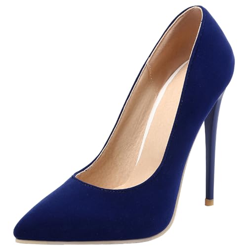 Damen Stiletto Pumps Pointed Toe Höhe Ferse Schuhe Ohne Verschluss Klassische Abendschuhe C37749Ro Mosha-Blau Gr 45 EU/47Cn von Bviennic