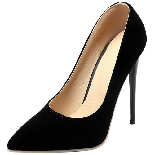 Damen Stiletto Pumps Pointed Toe Höhe Ferse Schuhe Ohne Verschluss Klassische Abendschuhe L37814Uq Mosha-Schwarz Gr 37 EU/38Cn von Bviennic