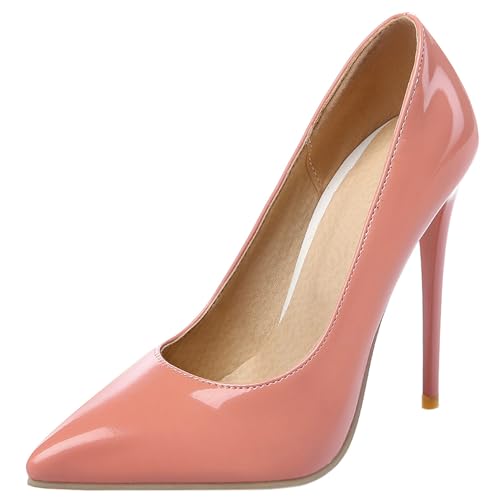 Damen Stiletto Pumps Pointed Toe Höhe Ferse Schuhe Ohne Verschluss Klassische Abendschuhe R37372Gb Pink Gr 44 EU/46Cn von Bviennic