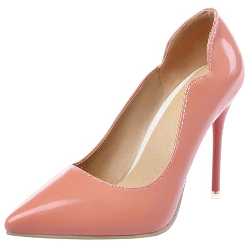 Damen Stiletto Pumps Pointed Toe Höhe Ferse Schuhe Ohne Verschluss Simple Abendschuhe F38932Rd Pink Gr 39 EU/40Cn von Bviennic