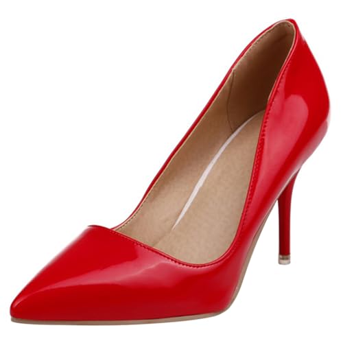 Damen Stiletto Pumps Pointed Toe Höhe Ferse Schuhe Ohne Verschluss Simple Abendschuhe G31743Ui Rot Gr 46 EU/48Cn von Bviennic