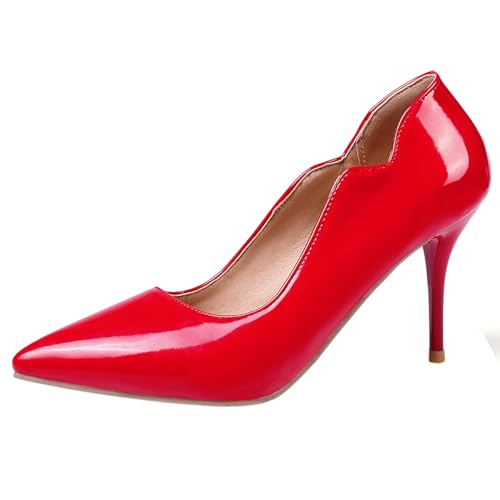 Damen Stiletto Pumps Pointed Toe Höhe Ferse Schuhe Ohne Verschluss Simple Abendschuhe H30222Mt Rot Gr 38 EU/39Cn von Bviennic