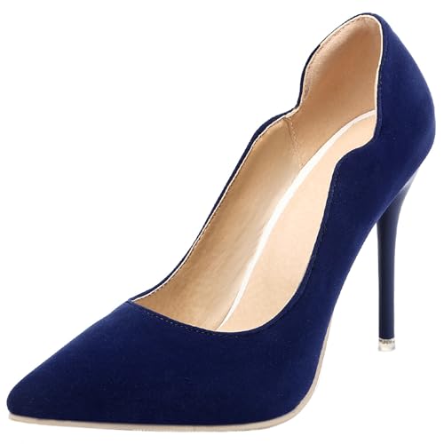 Damen Stiletto Pumps Pointed Toe Höhe Ferse Schuhe Ohne Verschluss Simple Abendschuhe I39270Np Mosha-Blau Gr 37 EU/38Cn von Bviennic