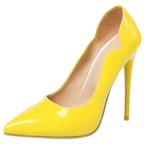 Damen Stiletto Pumps Pointed Toe Höhe Ferse Schuhe Ohne Verschluss Simple Abendschuhe K40024Se Gelb Gr 39 EU/40Cn von Bviennic