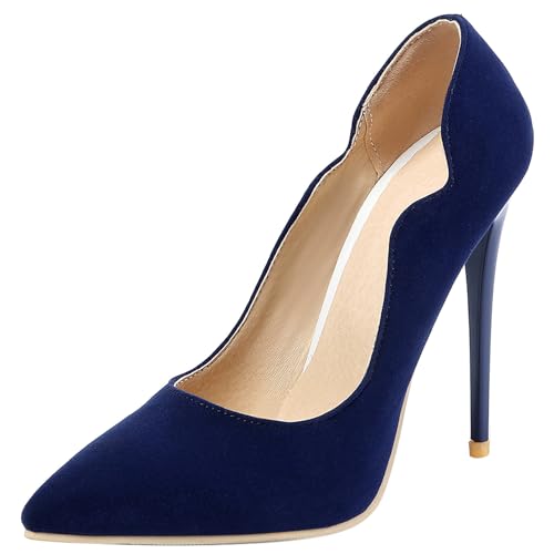 Damen Stiletto Pumps Pointed Toe Höhe Ferse Schuhe Ohne Verschluss Simple Abendschuhe U40973Bd Mosha-Blau Gr 41 EU/43Cn von Bviennic